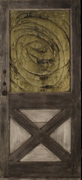 Within a Wave Upon the Sea.jpg - "Within a Wave Upon a Sun"   36" x 79"   Mixed Media on Wood Door w/Glass, Texture Paste, Mixed Media on Wood Painting Attached 2006