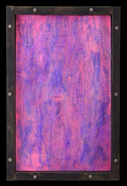 David2009-web.jpg - "David" 22 x 32"  Wood Window w/ Metal Bolts and Plexiglass, Mixed Media on Wood  2001