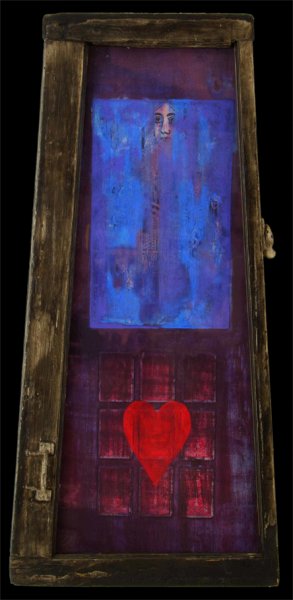 QueenVenice9-web.jpg - "The Queen of Venice"  18 x 36"  Wood Window w/Glass, Playing Cards, Mixed Media on Wood  2004