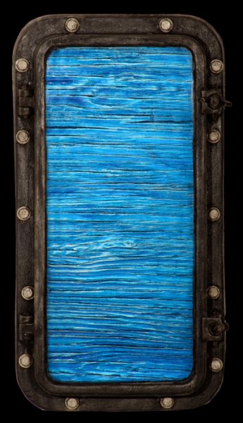 Electric Ocean VII(A).jpg -  "Ocean Electric XVIII"   11 x 21 x 5"   Mixed Media on Aluminum Porthole, Mixed Media On Wood Painting Attached  2008 