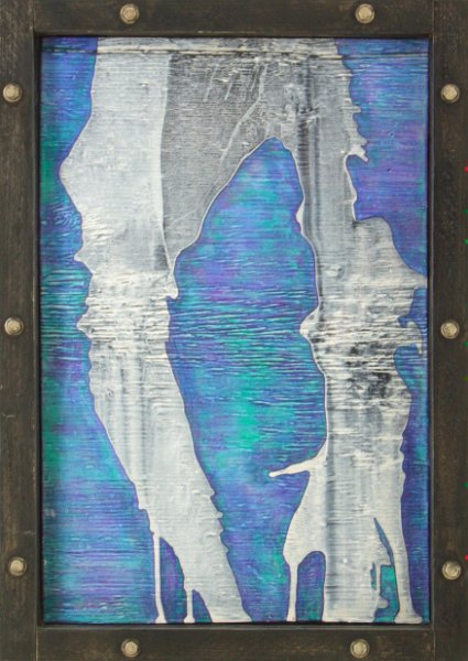 My Cathedral In Mexico.jpg -  "My Cathedral in Mexico"   19 x 28 X 3" inches Mixed Media on Wood Painting, Mixed Media on Wood Portal Box w/ Metal Bolts and Plexiglass 2004