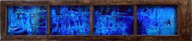Water Glass.jpg - "Water Glass" 9 ft x 2 ft. x 4" inches  Mixed Media on Wood Door w/Obscure Water Glass, Mixed Media on Canvas Affixed to Wood 2006
